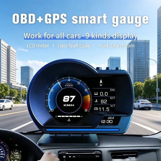 OBD2 Car Head Up Display HUD Smart Car Water & Oil temp Turbo RPM Gauge Digital Odometer Security Alarm Auto Meter