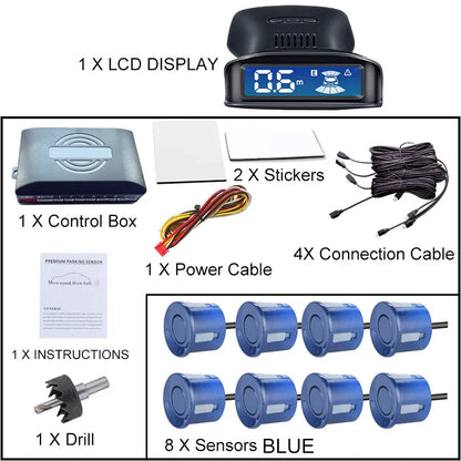 LCD Monitor 4 Sensor Radar Detection System 12 Color Backlight Display 12V Parking Sensor Reverse Assist Kit