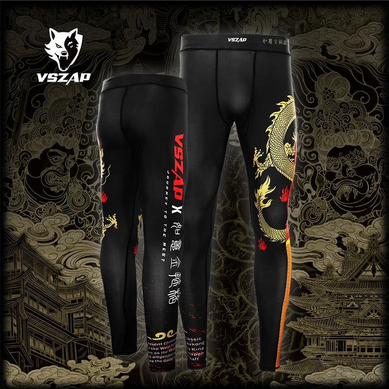 VSZAP Jiu-Jitsu Boxing Fighting Martial Arts Sports Skinny Trousers Men's Casual Dragon Pattern Quick-Drying Suit