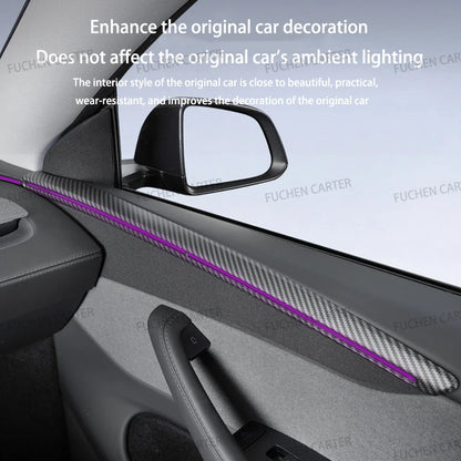 For Tesla ModelY Juniper2025 Car Door Decorative Strip ABS Carbon Fiber Texture Anti - Scratch Protective Interior Car Accessory