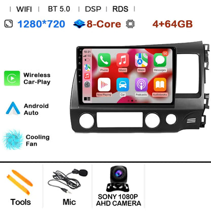 Car Radio Android 15 For Honda Civic 8 FK FN FD 2005 - 2012 RHD Multimedia Player Navigation GPS Carplay Stereo BT Head Unit DSP