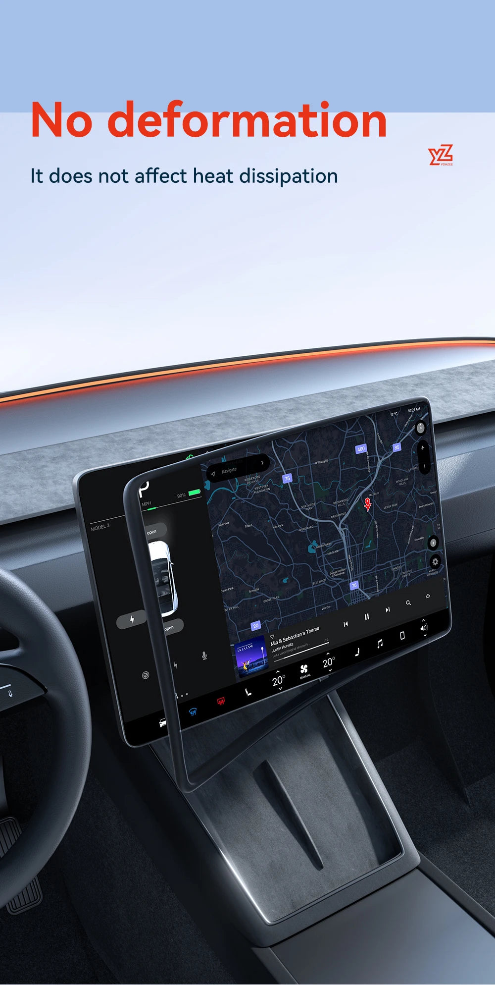 YZ For Tesla Model 3/Y/YL Juniper Highland 2026 TPU Protective Trim Internal rearview mirror Cover Central Control Navigation