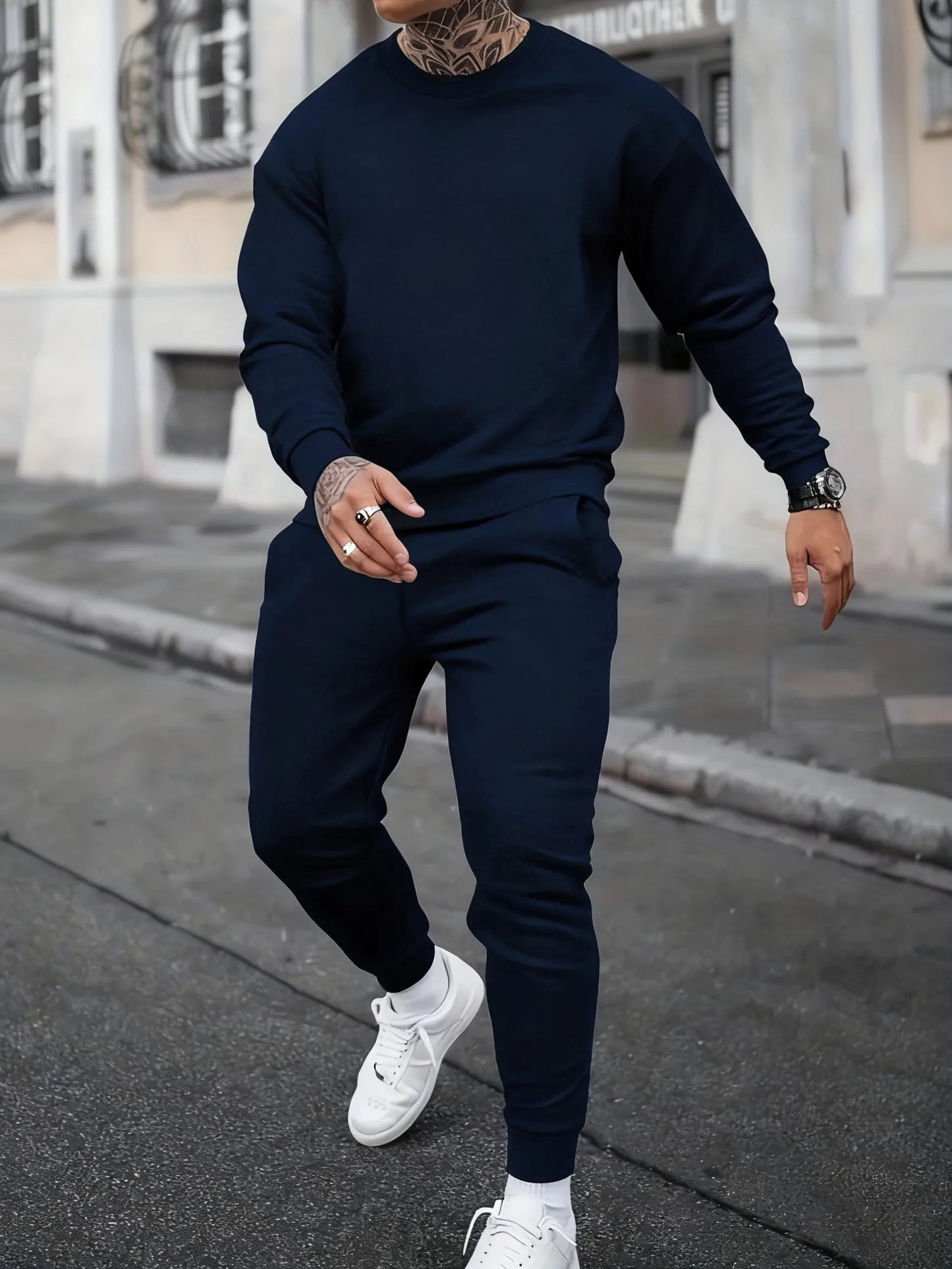Solid Casual New In Men's Sets Basic Comfy Warm Sweatshirts Fleece Jogging Sportpants 2 Piece Set Autumn Winter Daily Streetwear