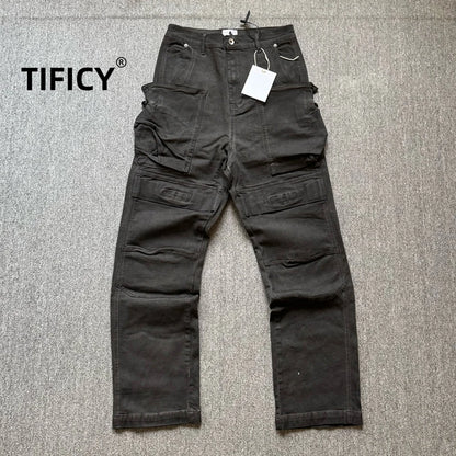 High Street RO Style Denim Pants Men's 24SS Cargo Dirty Washing Old Multi Pocket Workwear Jeans Straight Leg Pant Men Clothing
