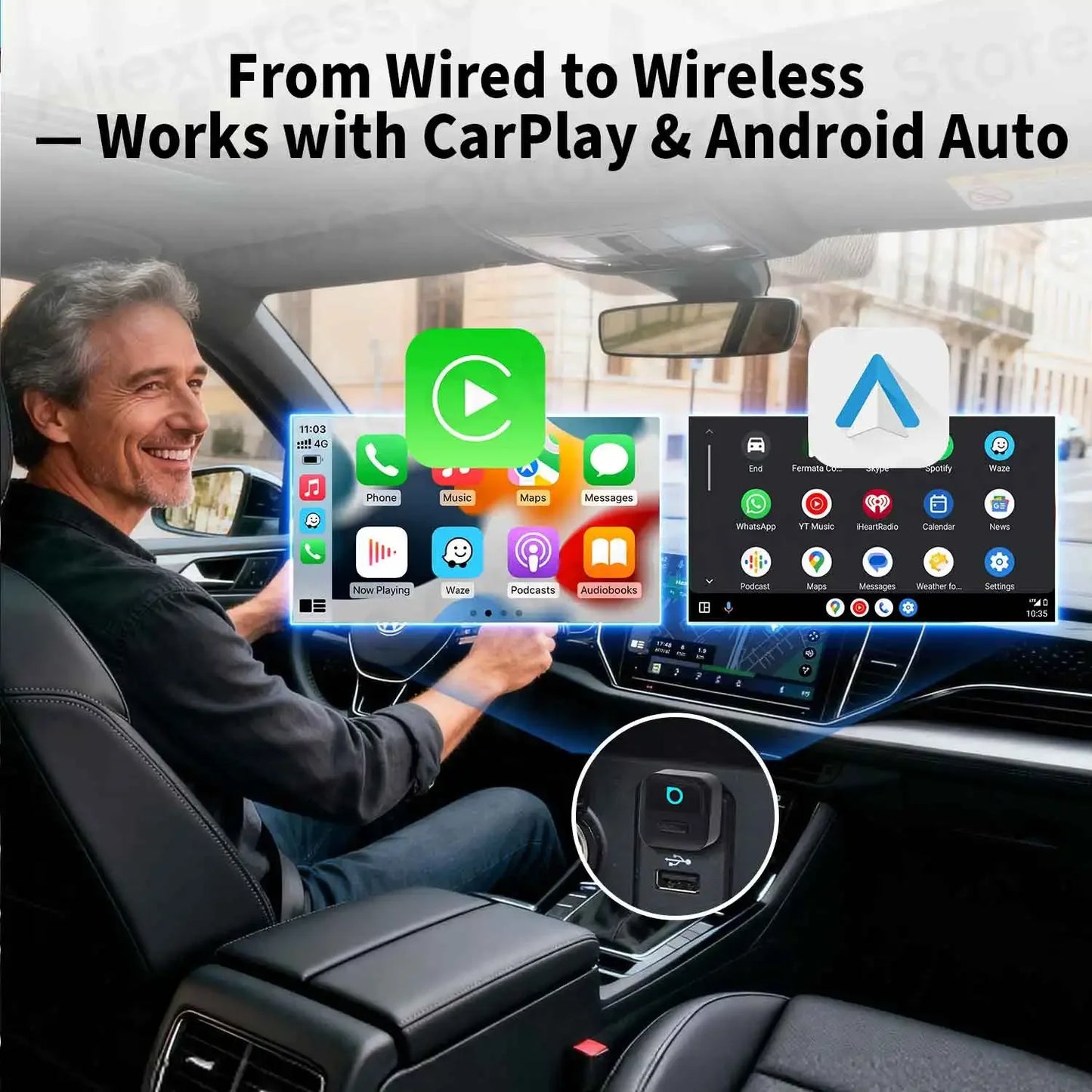 Ottocast Mini Pico Wireless CarPlay Android Auto Adapter Cube Dongle Bluetooth Car Accessories for VW MG Kia Toyota Hyundai Audi