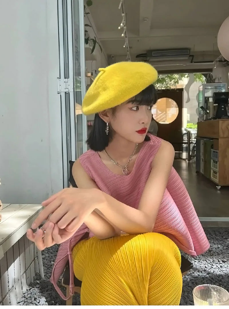 Unique Folded Design Sleeveless Top Set for Small Women Elegant Suitable Travel Wear Polyester Summer T-Shirt round Neck High...