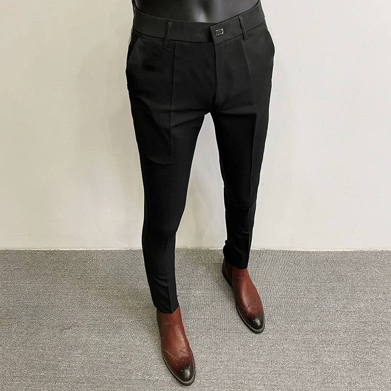 Men Suit Pants Hombre Pantalones 2026 Spring Stretch Slim Formal Trousers for Men Fashion Casual Stripe Dress Pants Men Clothing