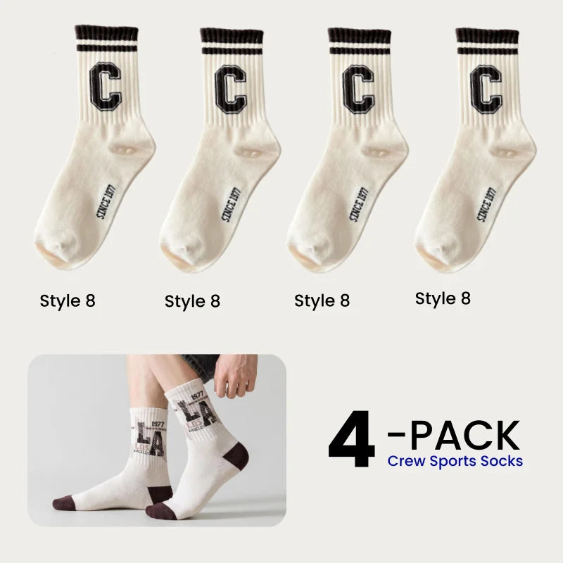 1/4/8 Pairs Men's Crew Socks Retro American Alphanumeric Print Basketball Sports Socks Graffiti Style Couple EU 37-44 US 6-12
