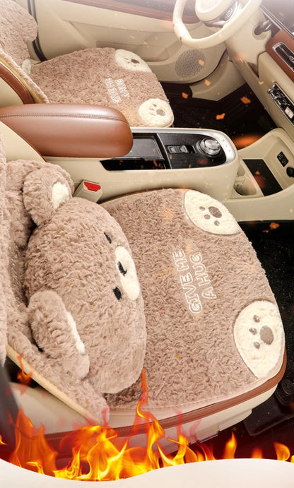 Cartoon 3D Bear Universal Car Seat Cushion Covers Plush Backrest for Autumn Winter Warm Cute Designed Seat Accessories