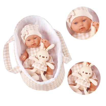 14inch 35cm Baby Doll with Clothes Cute Rabbit with Sleeping Basket Bebe Reborn Doll Kids Soothing Newborn Doll Girls Gift
