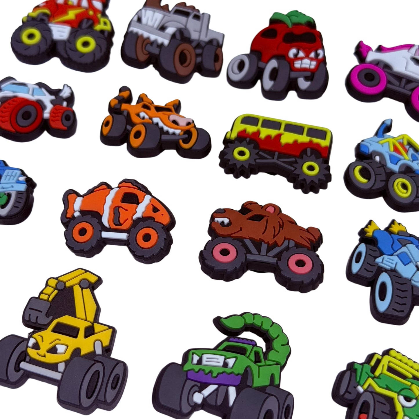 20-100Pcs Monster Off-road Vehicle PVC Shoe Charms Shark Cool Car Clog Buckle Decorations DIY Boys Wristband
