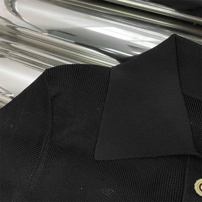 Bodysuit women New elastic slim fit long sleeved top for autumn 2025 Polo collar pullover Metal button decoration T-shirt corset