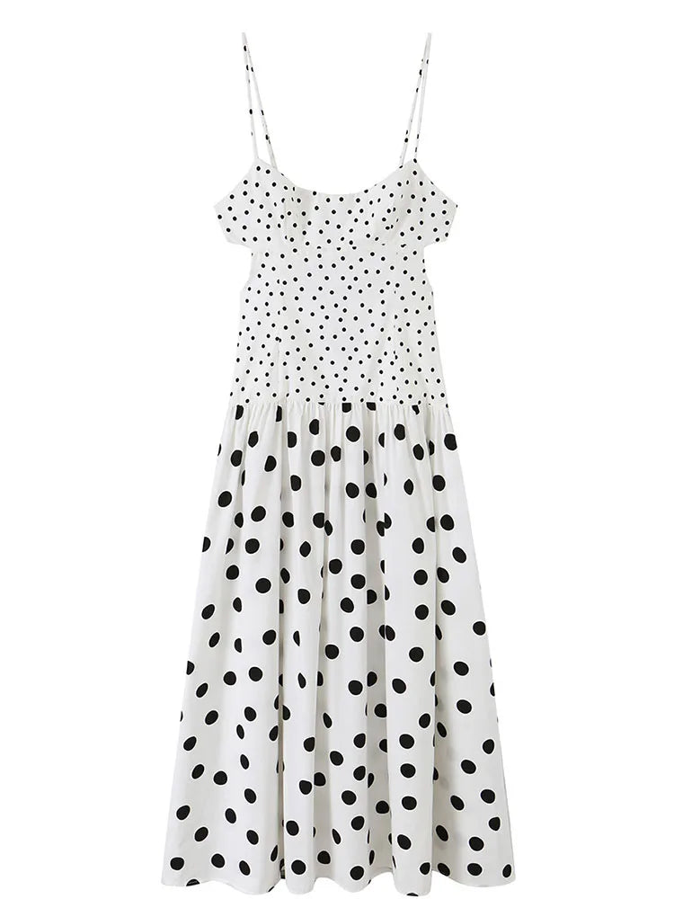 HH Women Summer Coquette Feminine Polka Dot Sleeveless Dress Spring Waist Cutout Fitted Waist Maxi Lightweight Dress For Daily
