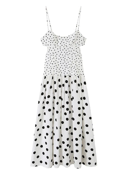 HH Women Summer Coquette Feminine Polka Dot Sleeveless Dress Spring Waist Cutout Fitted Waist Maxi Lightweight Dress For Daily