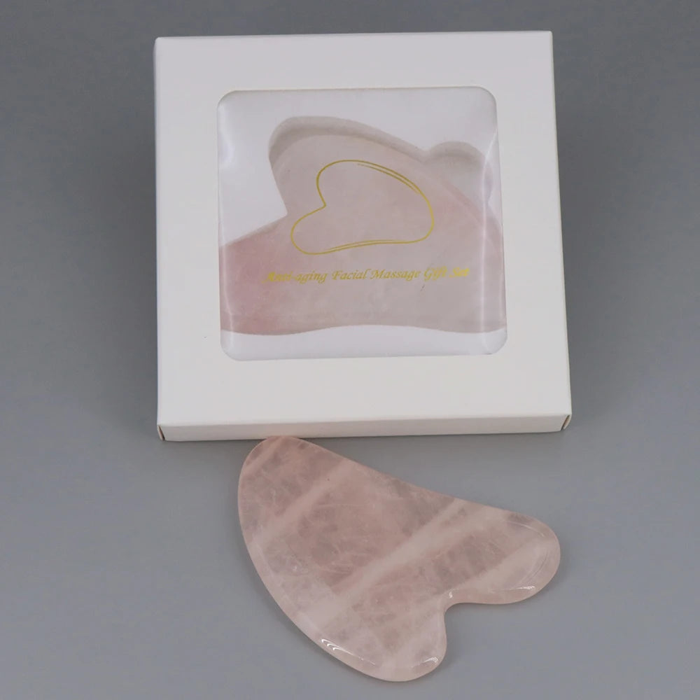 Natural Stone Gua Sha Massage Board Pink Rose Quartz Amethyst Guasha Plate Jade Face Massager Scrapers Tools for Neck Back Body