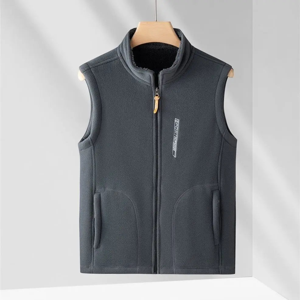 Men's Warm Vest Coat Polar Fleece Windproof Outdoor Multi Pocket Sports Sleeveless Jacket Casual Thick Letter Print Waistcoat