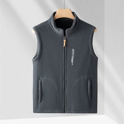 Men's Warm Vest Coat Polar Fleece Windproof Outdoor Multi Pocket Sports Sleeveless Jacket Casual Thick Letter Print Waistcoat
