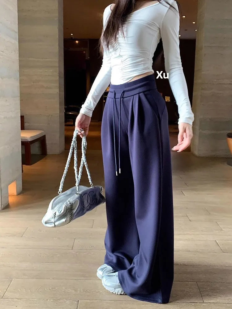High Waist Wide Leg Sport Pants Women Loose Lazy Style Spring Autumn Casual Straight Long Trousers Comfortable High Waist