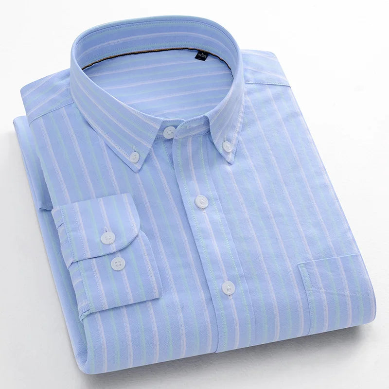 Fashion Korean Popular Clothes 100% Cotton Striped Long Sleeve Shirts for Man Casual Plain Shirt Trends Designer Tops