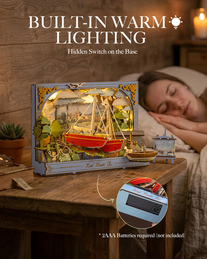 Rolife Red Boats Wooden 3D Puzzle 219 PCS DIY Wall Art Building Model Kit with LED Light for Home Decor Desktop Decor Wall Decor Gift for Adults Kids Friends