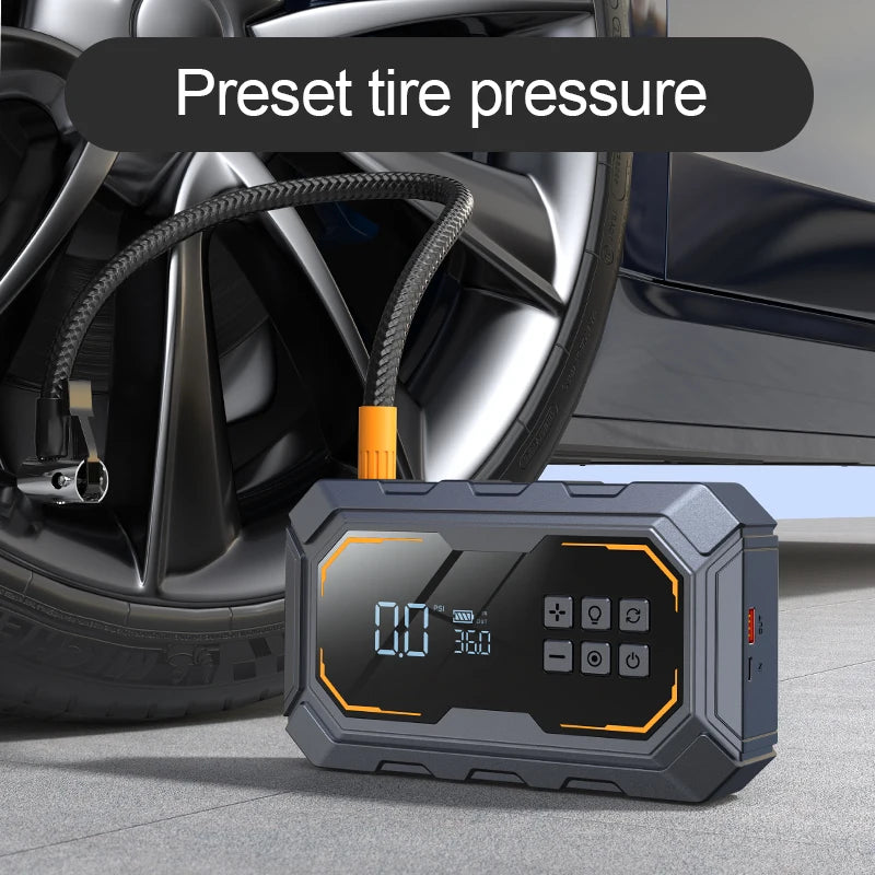 Portable Digital Car Jump Starter Air Compressor 10000 mAh Power Supply with Light Emitting Diode Light 150 psi Tire Inflator