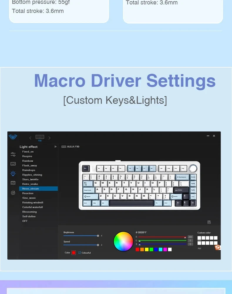 AULA Mechanical Keyboard F75 Three Modes Gaming Mechanical Keyboard Multi-function Knob Can Switch Between Game/Office Modes