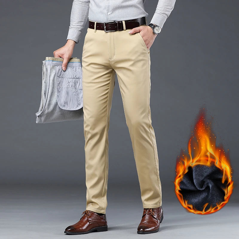 Autumn Winter Clothing Warm Fleece Men's Suit Pants Cotton Business Thick Work Korea Casual Flocking Trousers Male Oversized 40