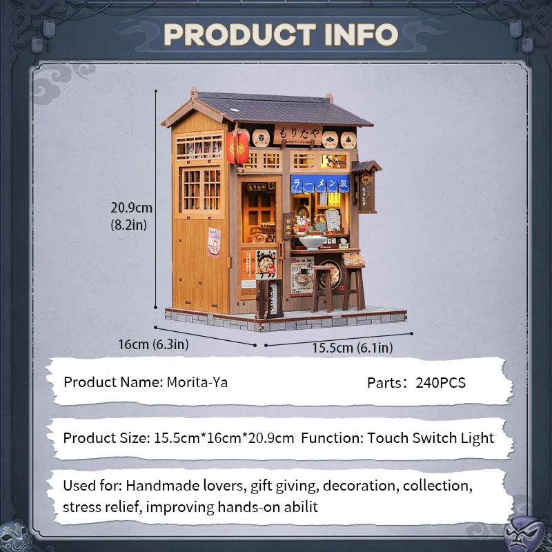 CUTEBEE Book Nook Kit DIY Doll House with LED Light Bookshelf Insert Amazing Gift for Child Morita-Ya Japanese Style
