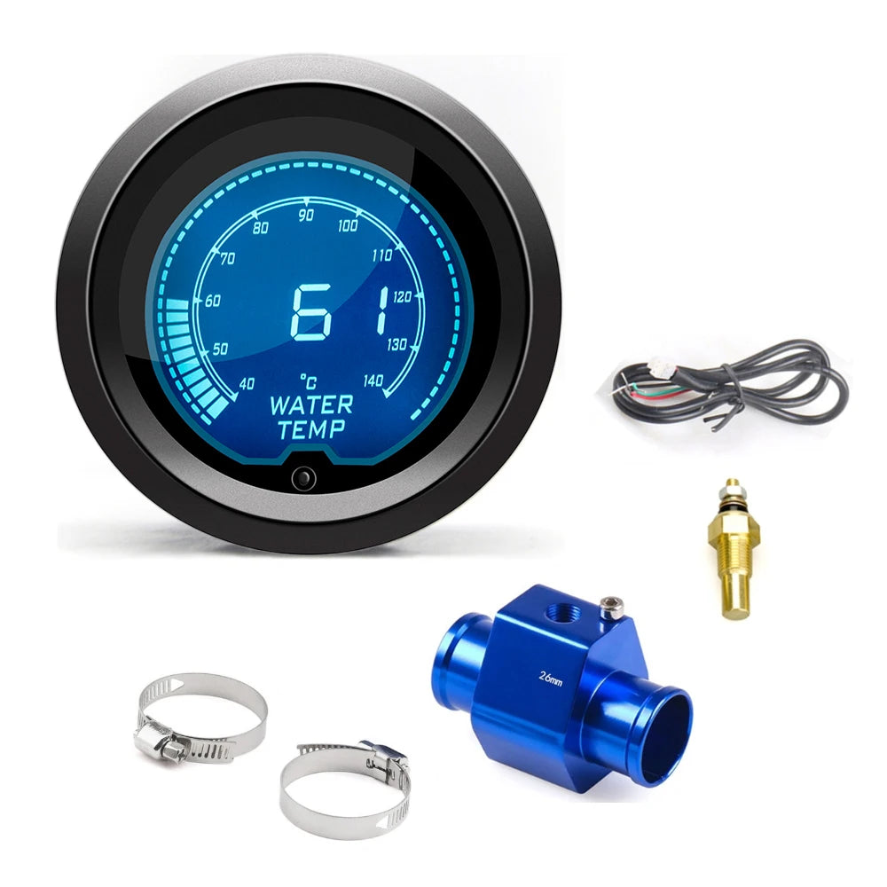 2'' 52mm Car Water Temp Gauge LCD Digital Display 40~140 ℃ With Water Temp Sensor Water Temp Joint Pipe Sensor Adapter 1/8NPT