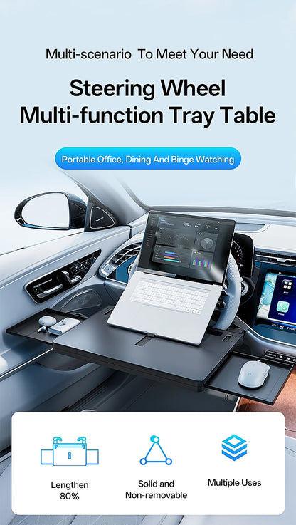 Multifunctional Car Steering Wheel Desk Portable Laptop Desk Foldable Car Storage Stand Work and Dining Table Travel Office