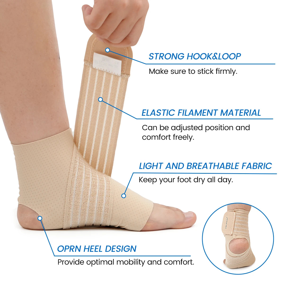 VELPEAU Ankle Compression Sleeve for Achilles Tendinitis and Plantar Fasciitis, Adjustable Ankle Support Universal for Both Feet