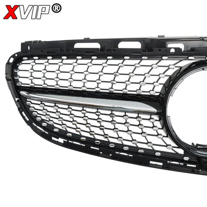 XVIP Chrome Black Diamonds Style Upper Grille Grill For Mercedes Benz E-Class W212 4 Door 2014-16 E200 E250 E300 E350 E400 E500