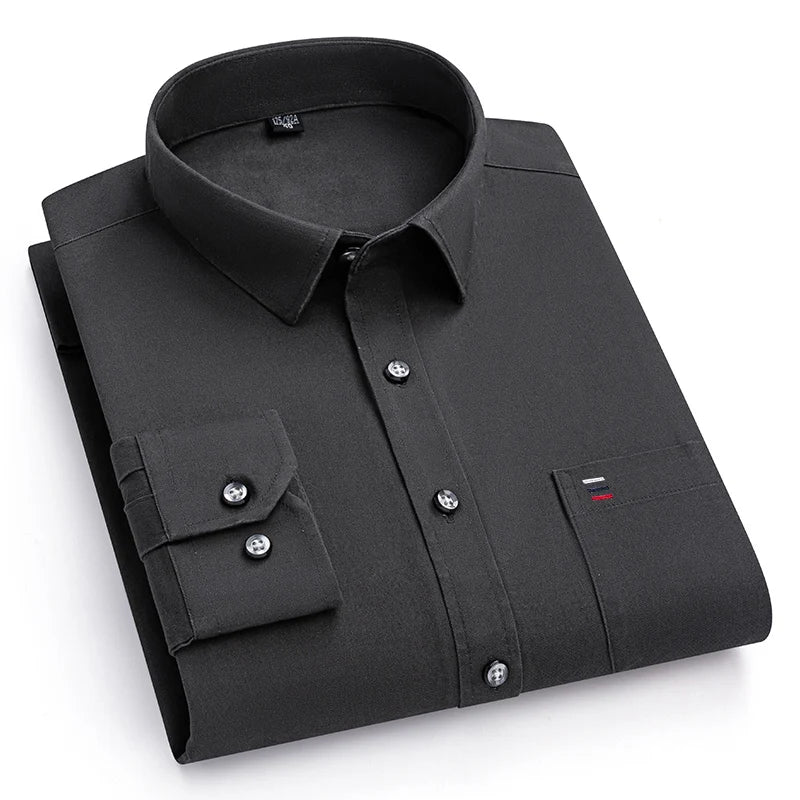 New 100%Pure Cotton Men's Shirts Long Sleeves Solid Color Soft Regular Fit Casual Shirt Pocket Social Blouse Male Clothes S-7XL