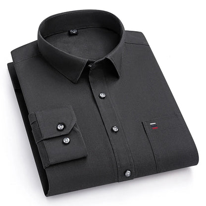 New 100%Pure Cotton Men's Shirts Long Sleeves Solid Color Soft Regular Fit Casual Shirt Pocket Social Blouse Male Clothes S-7XL