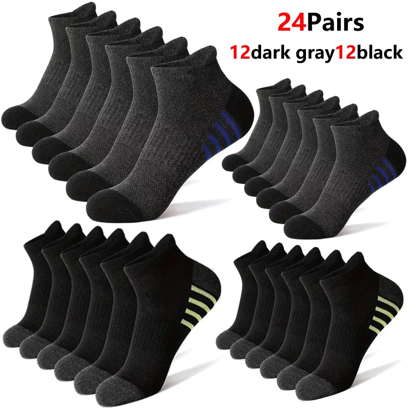 12Pairs Men's plus Size Sports Socks EU39-46 Breathable Comfortable Black White Leisure Outdoor Short Socks for Men