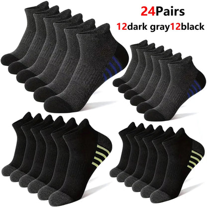 12Pairs Men's plus Size Sports Socks EU39-46 Breathable Comfortable Black White Leisure Outdoor Short Socks for Men