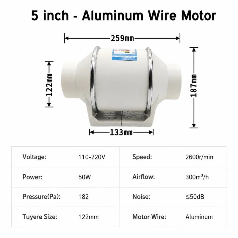 Quiet Fan 220V Electric Exhaust Pipe System for Home Bathroom Kitchen Toilet Ventilation Fan