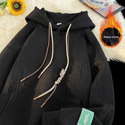 Men's Hoodie Sweatshirt Fleece Lined Thickened Loose Fit Autumn Winter New Style Casual Wear Student Large Size Hoodie