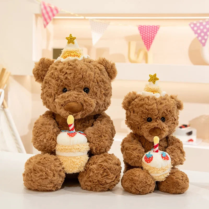 Kawaii Ryan Pajama Bear & Birthday Bear Plush Toy Stuffed Soft Teddy Bear with Eye Mask Pajama and Cake Doll Kid Birthday Gift