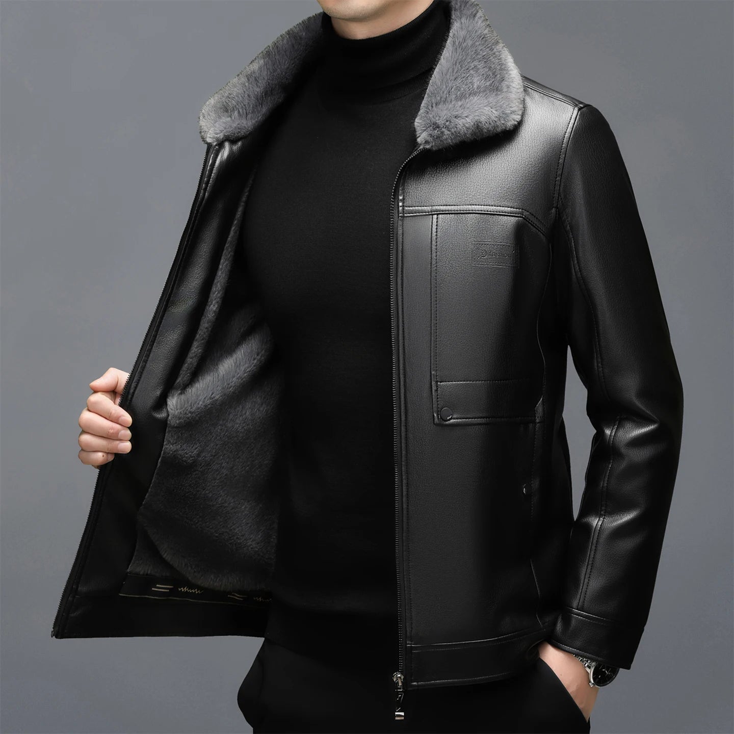 YXL-3302 Spring And Autumn Men's Genuine Leather Coat With Fur One Piece Collar Sheepskin Short Top Thickened And Warm Winter