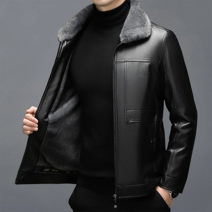 YXL-3302 Spring And Autumn Men's Genuine Leather Coat With Fur One Piece Collar Sheepskin Short Top Thickened And Warm Winter