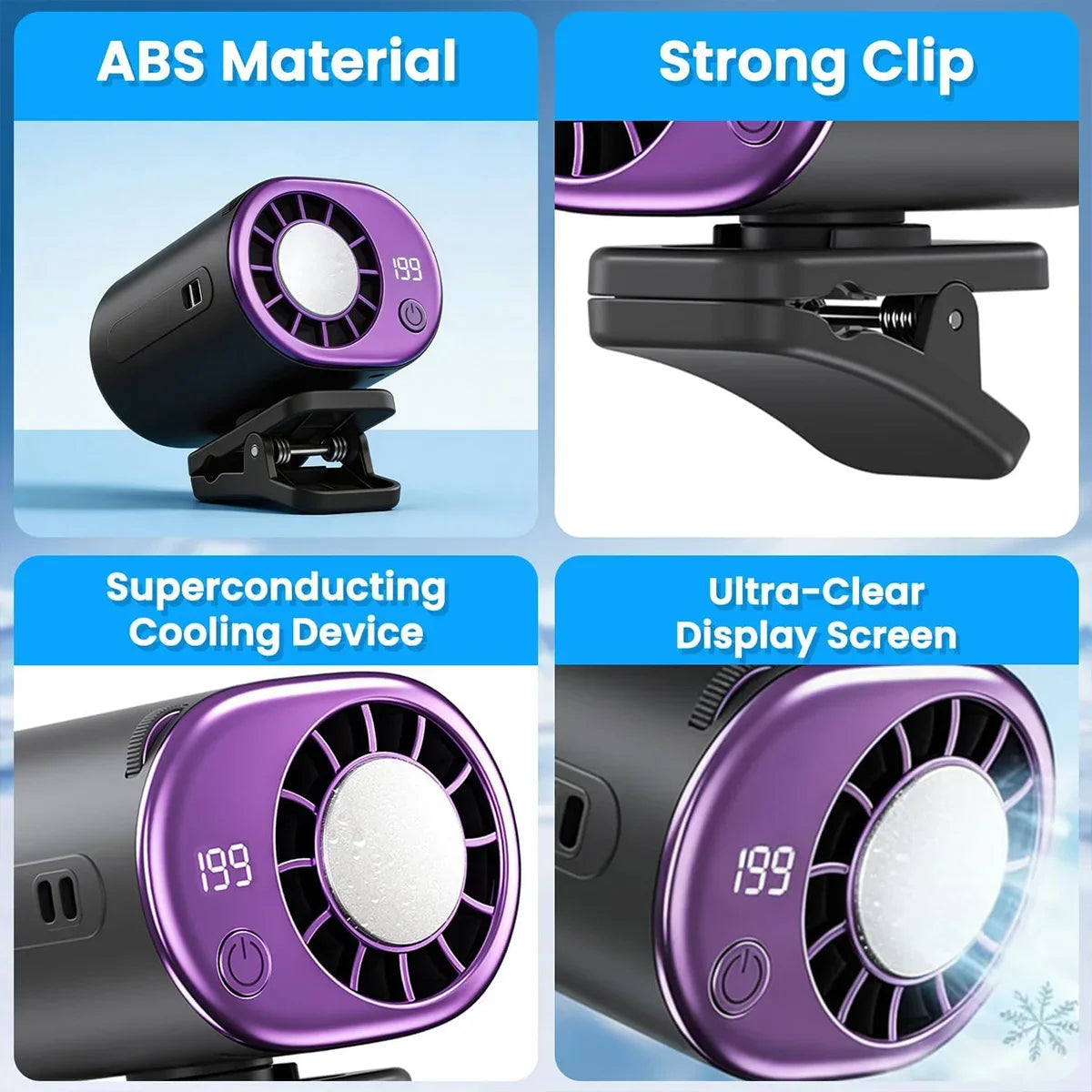 Car Clip Fan Mini Portable Outdoor Clip Umbrella Fan 199 Speed Waist Clip Electric fan 360 USB Rechargeable Desktop Cooling fan