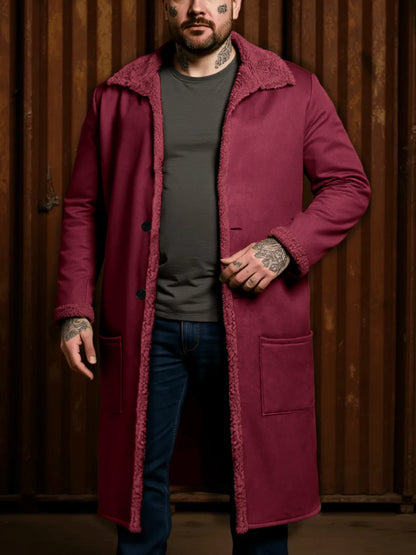 Winter Men's Faux Fur Casual Coat, Thickened Button Closed Lapel Overcoat Cotton-Padded Jacket Warm And Windproof Men's Clothes