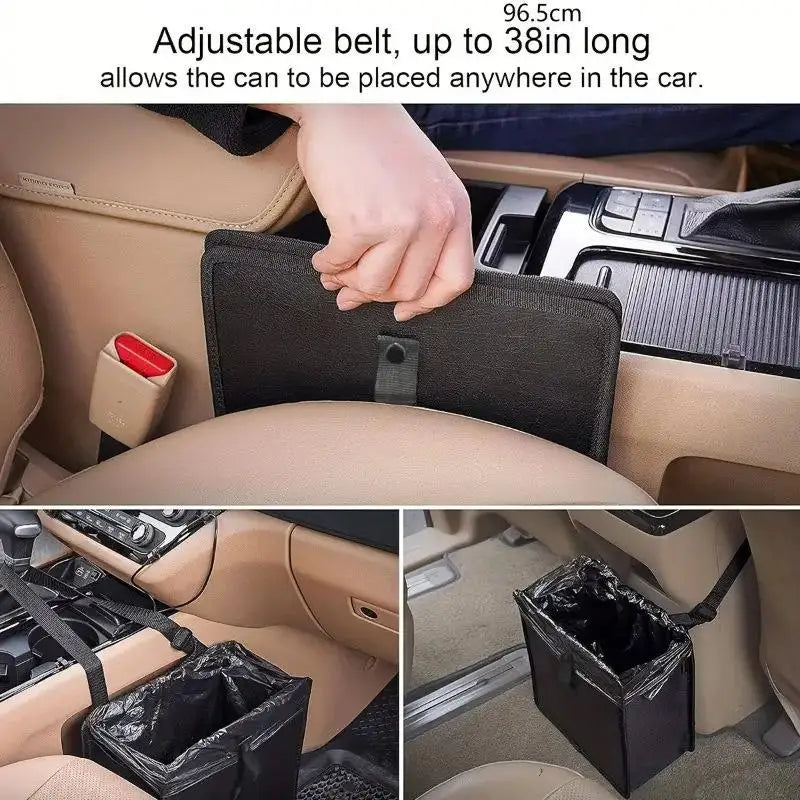 1pc Durable Oxford Cloth Car Trash Can - Multi-functional Folding Hanging Storage Bag, Zipper Compartment, Practical Design