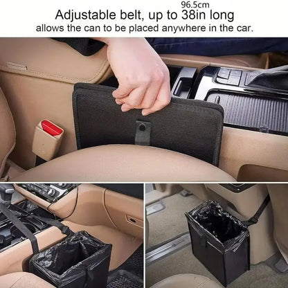 1pc Durable Oxford Cloth Car Trash Can - Multi-functional Folding Hanging Storage Bag, Zipper Compartment, Practical Design