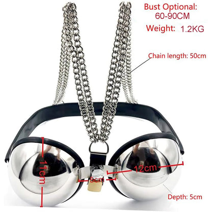 Female Chastity Device Bra Stainless Steel Adjustable BDSM Slave Metal Lockable Underwear Chain Bondage Game Erotic Slave