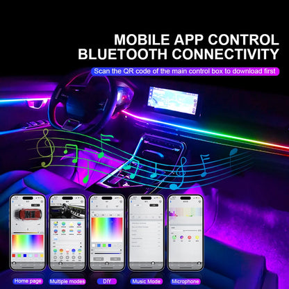 18 in 1 Dual Zone Symphony LED Car Ambient Lights RGB 64 Colors Interior Rainbow Acrylic Strip Neon Atmosphere Lighting Kit App
