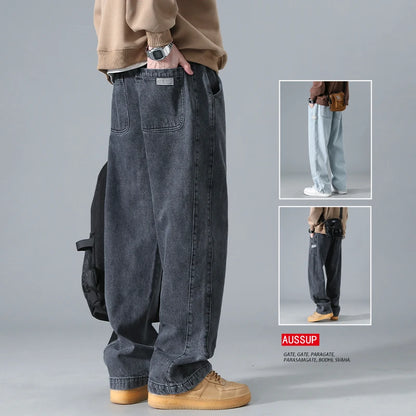 Men's Workwear Jeans Spring Autumn Wear Resistant Dirty Denim Multi Pocket Loose Straight Cut Fashion Urban Casual Leisure