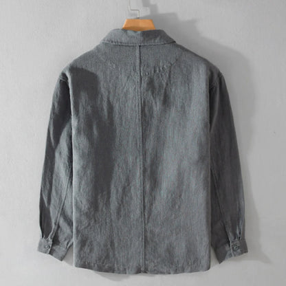 Spring Autumn New Solid Color Casual Long Sleeve Shirts for Men Clothing Cotton and Linen Soft Streetwear FY9796