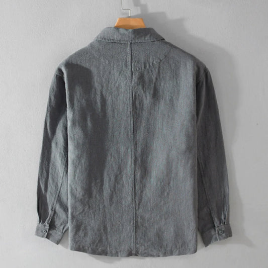 Spring Autumn New Solid Color Casual Long Sleeve Shirts for Men Clothing Cotton and Linen Soft Streetwear FY9796